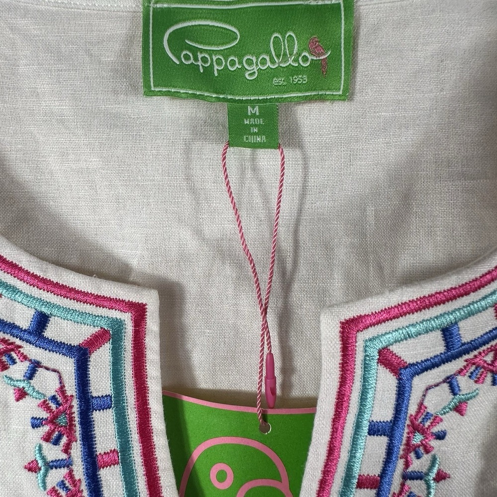 Pappagallo‎ White Embroidered Womens Tunic Top  Medium Linen 3/4 Sleeve New* - Picture 5 of 13